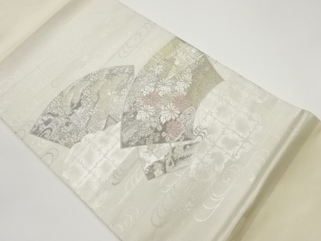 JAPANESE KIMONO / VINTAGE HIRAKI NAGOYA OBI / WOVEN FLOWERS & KIKU